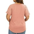 thumbnail image 3 of Olyvenn Women's Summer T-Shirts Plus Size Tops Deals Dressy Women 2023 Fashion Trendy Lace Short Sleeve Tees Lace Patchwork Solid Tops V Neck Shirts Oversized Comfy Loose Casual Blouse Pink 12, 3 of 7