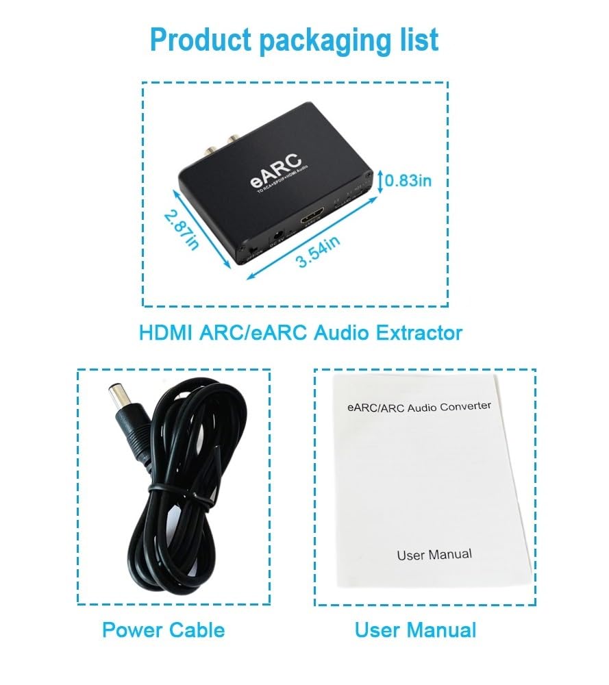 AY128 EARC To RCA + SPDIF + HDMI Audio Converter – Works With ARC/eARC, Supports 5.1/7.1 Surround Sound & 24bit/192KHz High-Res Audio
