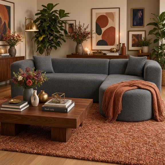 109.4" Modular Sectional Sofa, Luxury Modern Curved Back Sofa with Two Throw Pillows, Chenille Fabric, Minimalist Comfortable L-Shape Boneless Cloud Couch,Right Chaise,Gray