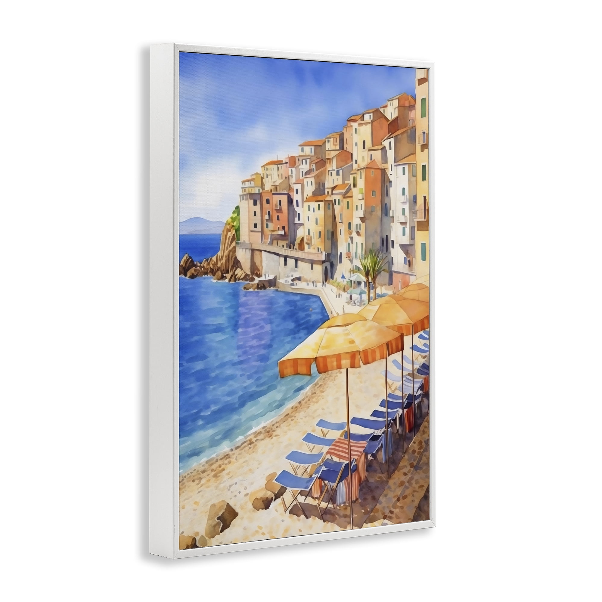 Stupell Industries Beach Lounging on Mediterranean Shore White Framed Giclee Art, design by Creative Studio
