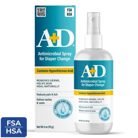 A+D Antimicrobial Hydrogel Spray – with Hypochlorous Acid, Removes Germs, Helps Heal Rashes & Irritations, Reduces itch & pain, Alcohol-Free, Non-Sting Formula, Safe for All Ages, 4oz