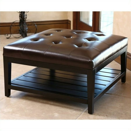 Abbyson Villagio Square Leather Ottoman Coffee Table In Brown Abbyson Villagio Square Leather Ottoman Coffee Table In Brown