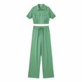 thumbnail image 4 of Wenini Women's Collared Zip Short Sleeve Cropped Top Drawstring Waist Wide Leg Trousers 2 Piece Fashion Tracksuit Set, 4 of 7