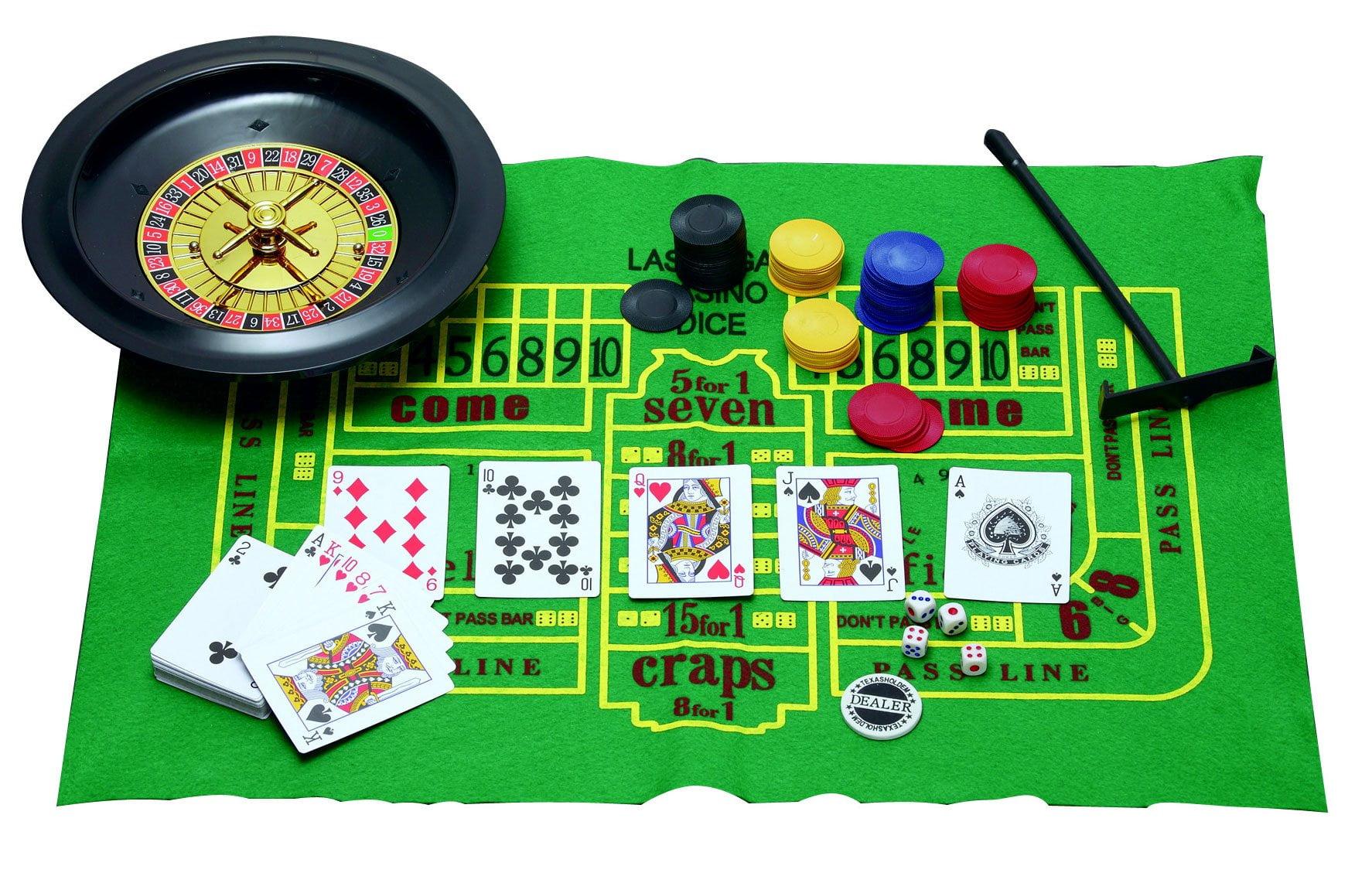 5 in 1 Casino Game Set Roulette Poker Black Jack Craps Dice Play Cards Party AU 