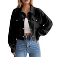 thumbnail image 1 of Dagegui Womens Cropped Shirt Jackets Corduroy Snap Long Sleeve Shackets Fall Fashion Tops Black S, 1 of 4