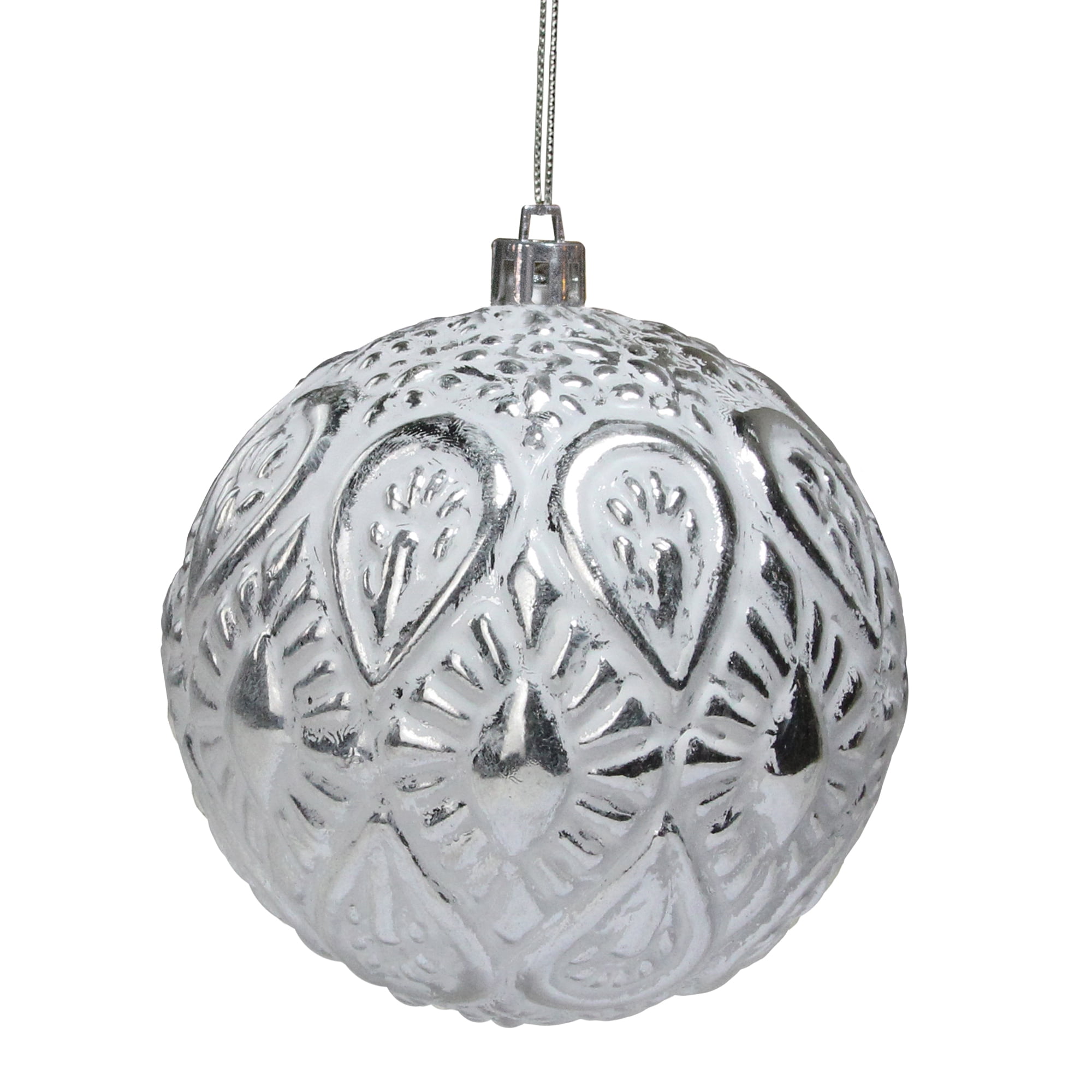 Matte White and Silver Distressed Christmas Ball Ornament 3.5" (90mm