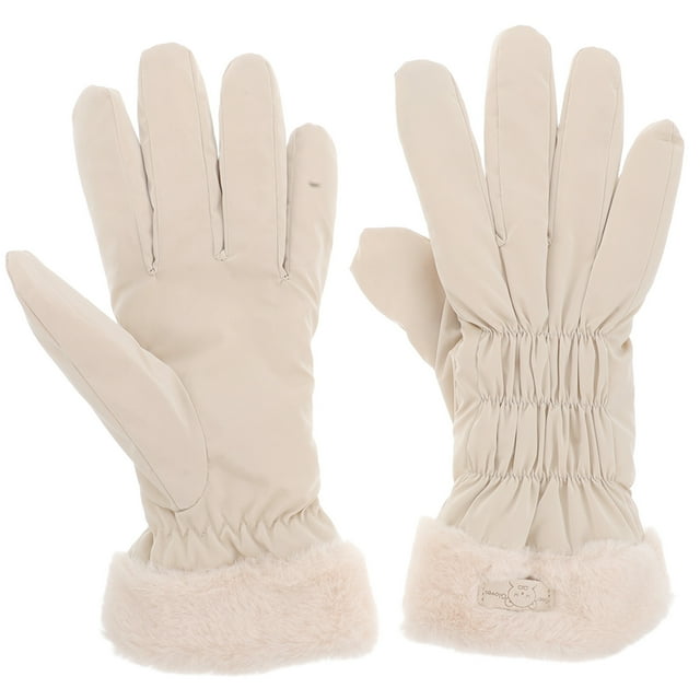 1 par de guantes térmicos suaves para pantalla táctil, de felpa, para mujer, impermeables, resistentes al viento y con forro cómodo para actividades al aire libre en invierno, ciclismo y senderismo.