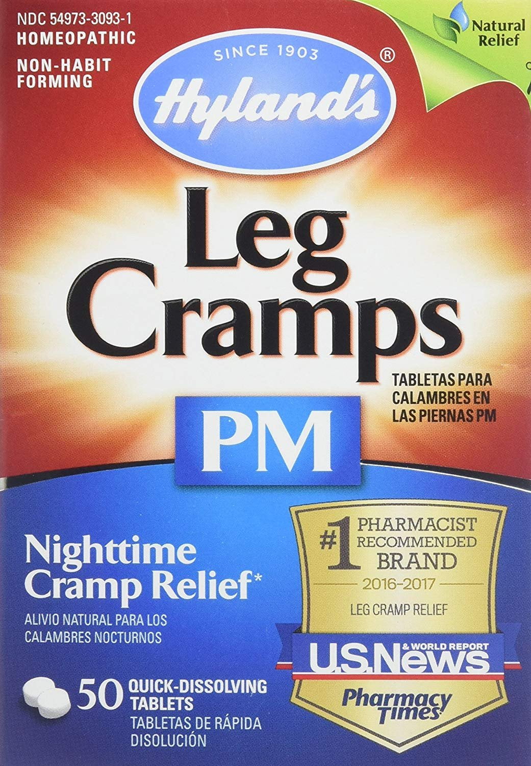 Hyland's Leg Cramps PM With Quinine Tablets 50 ea Pack of 4