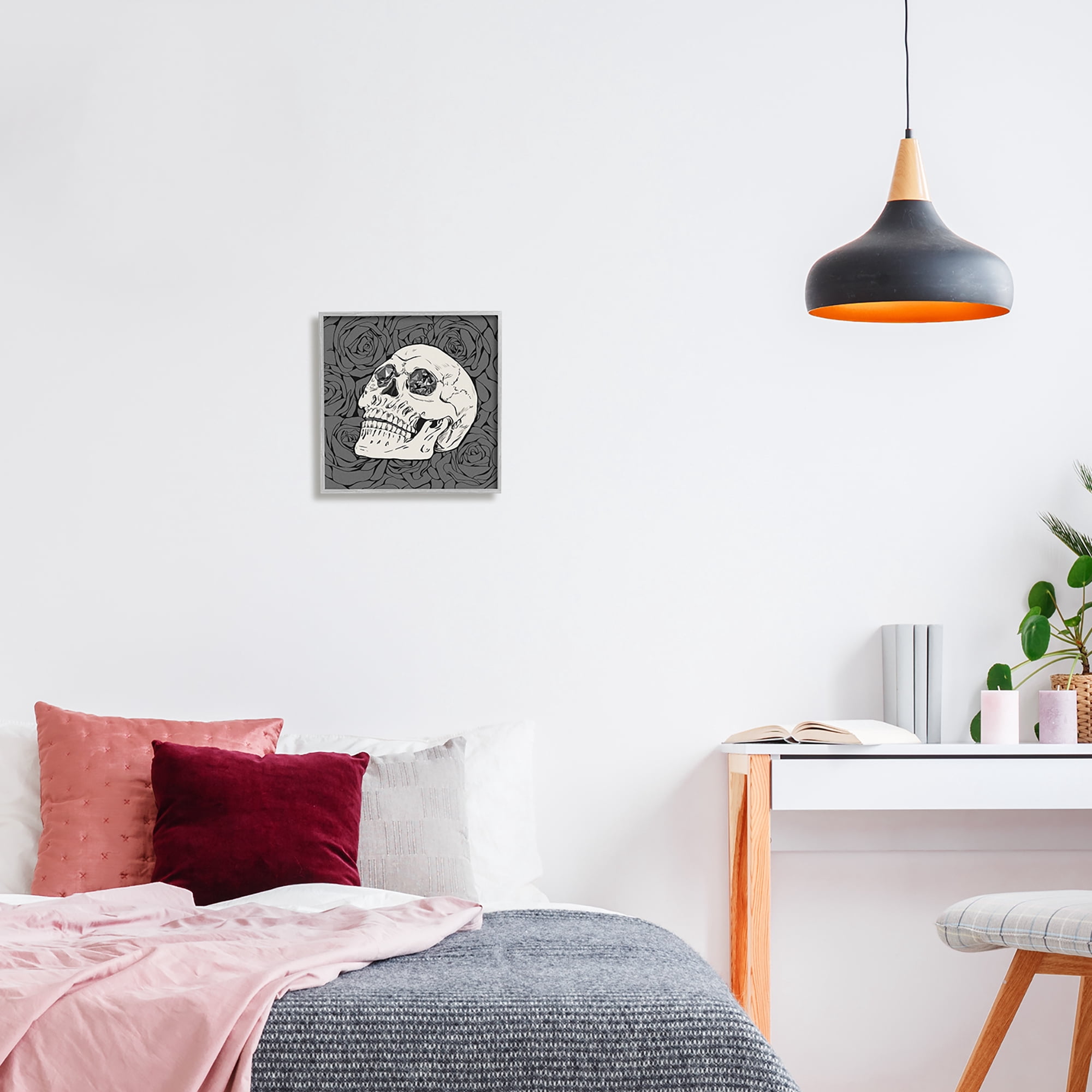 Stupell Crystal Eyes Skull Goth Roses Beauty & Fashion Painting Gray Framed Art Print Wall Art