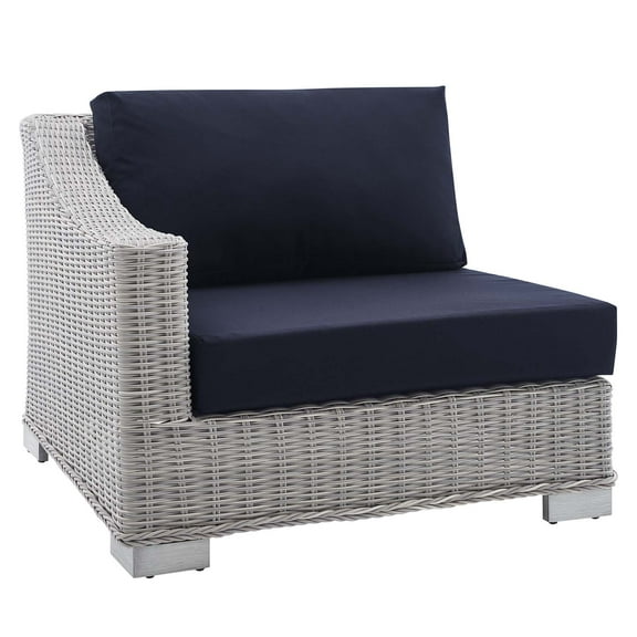 Lounge Chair, Sunbrella, Rattan, Wicker, Light Grey Gray Blue Navy, Modern Contemporary Urban Design, Outdoor Patio Balcony Cafe Bistro Garden Furniture Hotel Hospitality