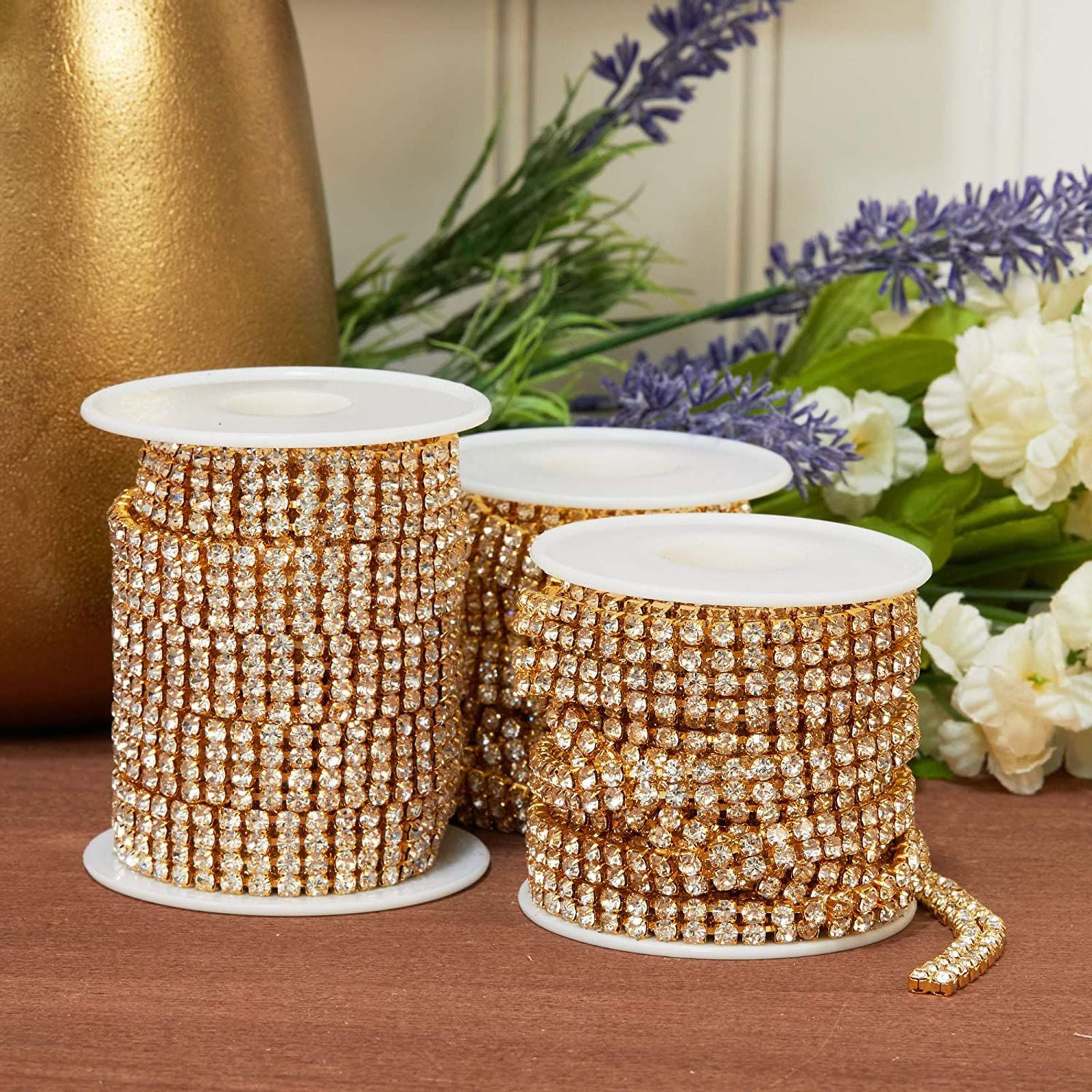 4 rows 16mm Wide crystal Rhinestone cup chain Glass Gold Flatback Sew On  Rhinestone Trim for Dress Belt Clothing Decoration