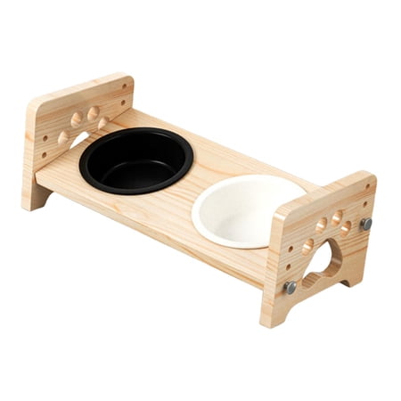 YWMJZEU Elevated Cat Feeding Bowls, Adjustable Height Double Ceramic Dish, Space Saving, Black White Bowls