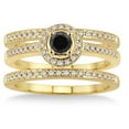 thumbnail image 2 of 2 Carat Black Diamond Trio set Halo Ring on 10k Yellow Gold, 2 of 2