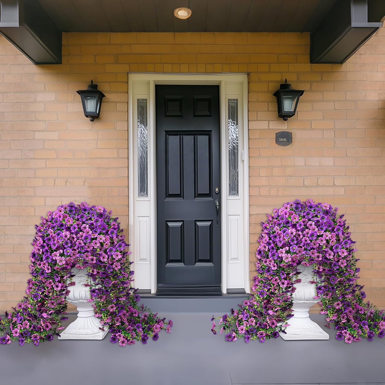 Waipfaru Artificial Hanging Flowers for Outdoors Spring Summer Decoration,4 Pcs UV Resistant Faux Silk Violet Fake Flowers for Garden Porch Window Home Decor
