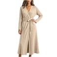 thumbnail image 2 of Sofwtay Women's Ribbed Knit Wrap Bath Robe Long Sleeve Maxi House Robe with Self‑Tie Belt Dual Patch Pockets for Lounging, 2 of 7