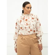 ELOQUII Elements Women's Plus Size Bohemian Print Ruffle Top