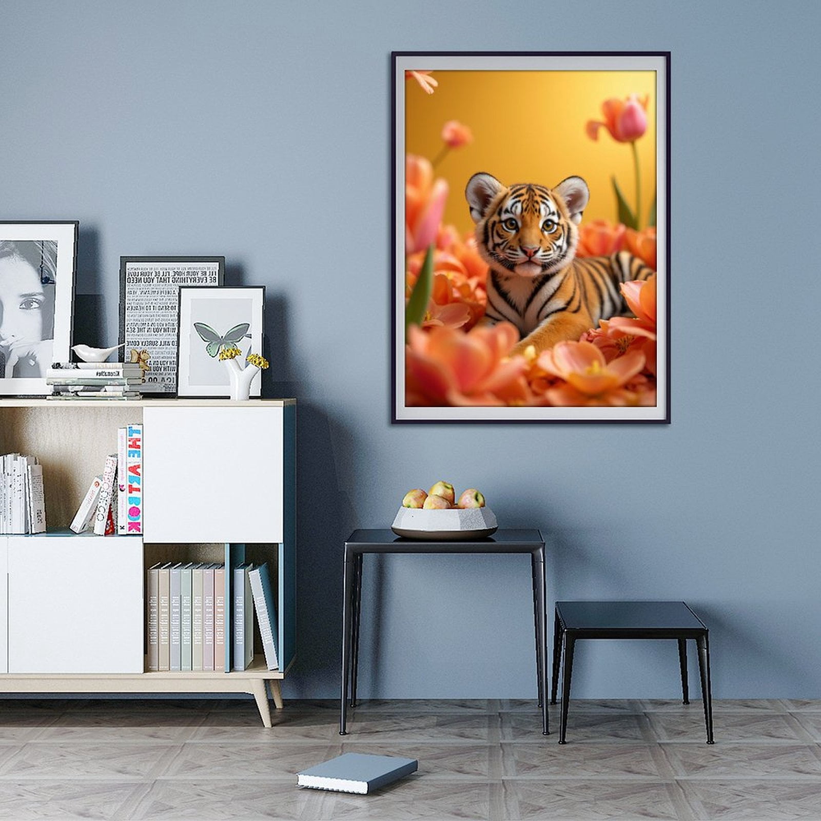 Diamond Art Kit for Adults, Tiger Cub Among Orange Tulips Diamond Painting for Adults Beginners, DIY Diamond Art Painting Kits, 5D Diamond Painting Crafts for Home Decor 12x16 Frameless