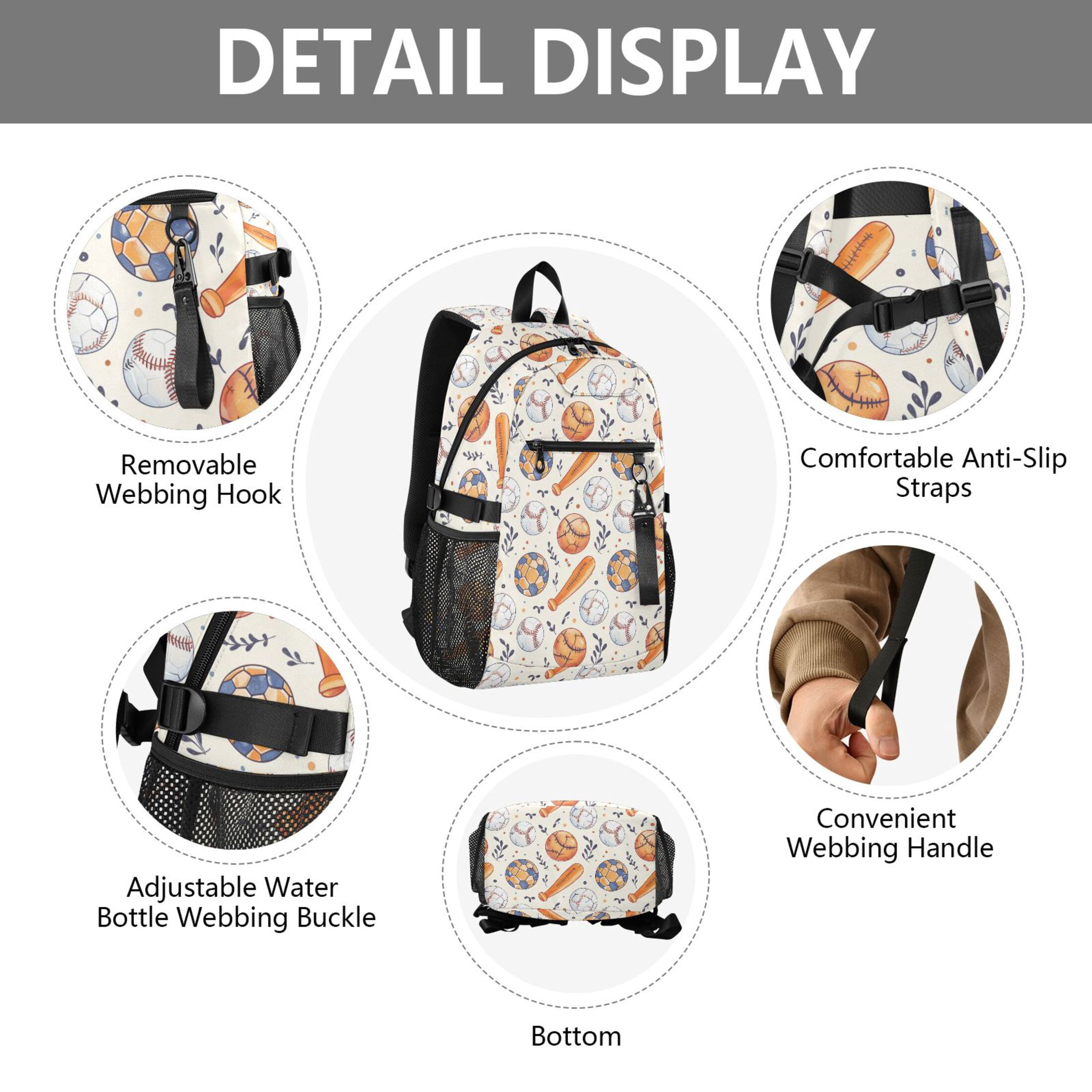 JIALIOU 14" Laptop Backpack Waterproof Airline Approved Stylish Casual Daypack for Travel Business College Work, Baseball Bats Soccer Basketball
