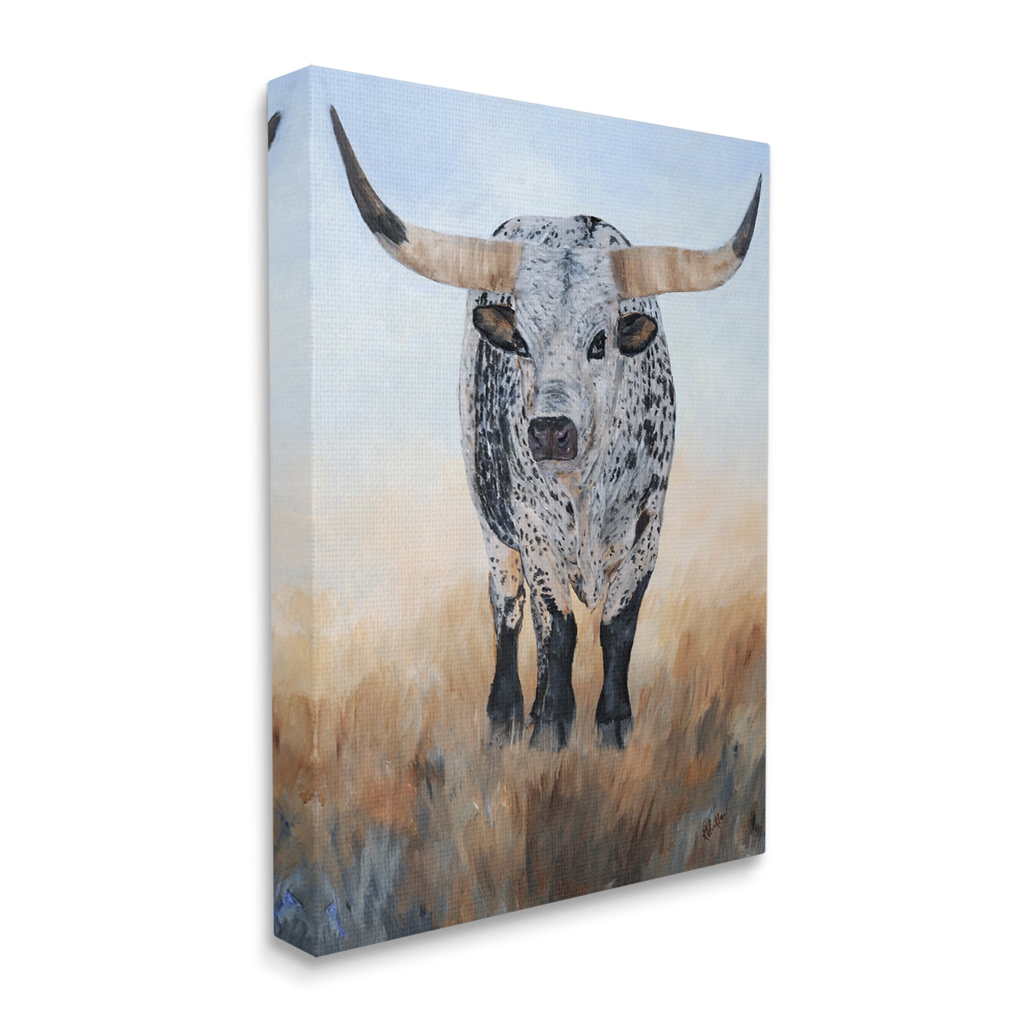 Stupell Rural Longhorn Cattle Animal Animals & Insects Painting Gallery Wrapped Canvas Print Wall Art