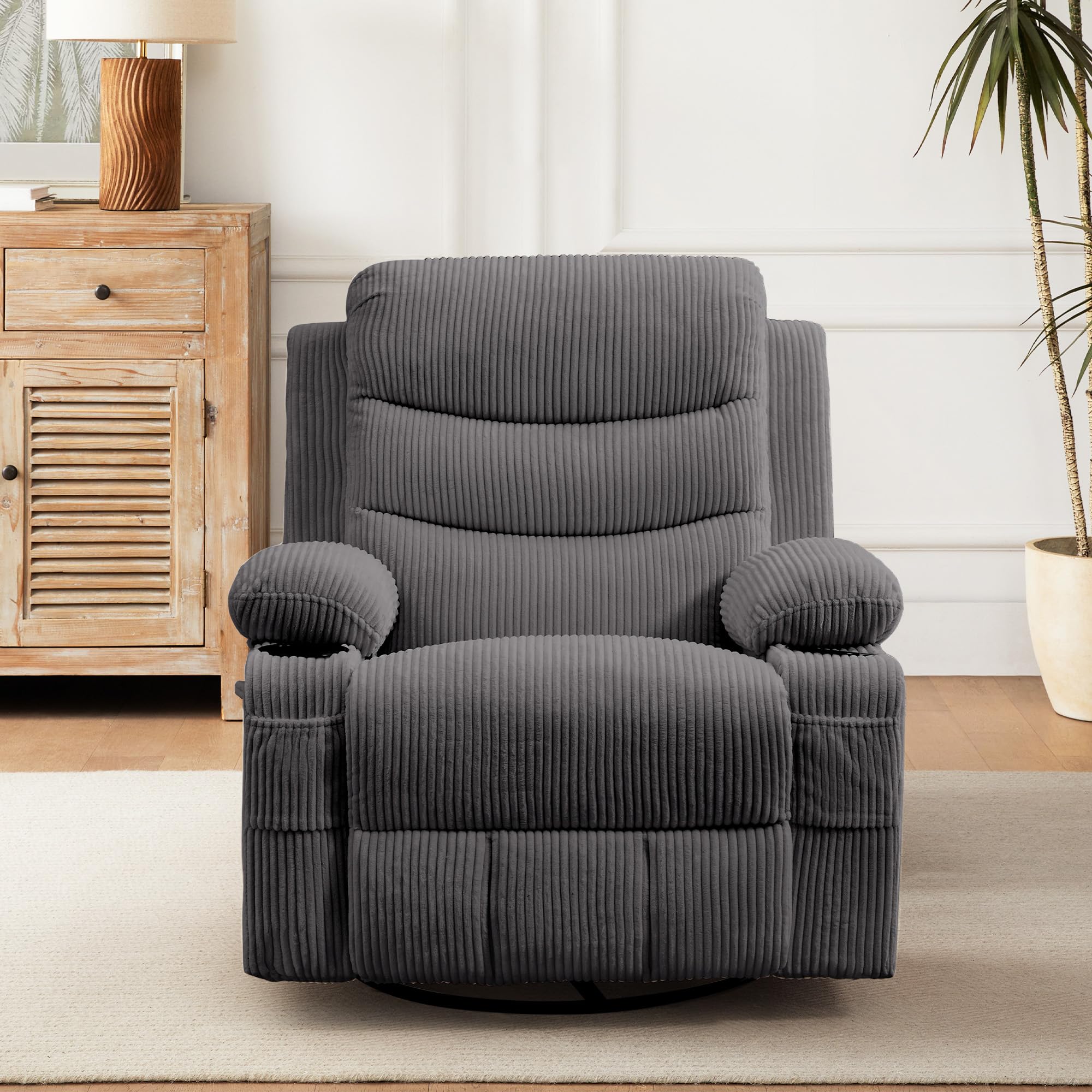 Recliner Chair Nursery, Oversized Manual Reclining Rocking Chair, 360 Swivel Glider with Cup Holder, Massage and Heat Recliner, Indoor Small Single Sofa Chairs for Adults RV Bedroom, Beige/Grey/Brown