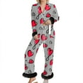 thumbnail image 2 of Womens Pajama Sets Button Heart Print Long Sleeve Top And Pant Pj Set Sleepwear Soft 2 Piece Outfits Loungewear Sets Grey L, 2 of 5