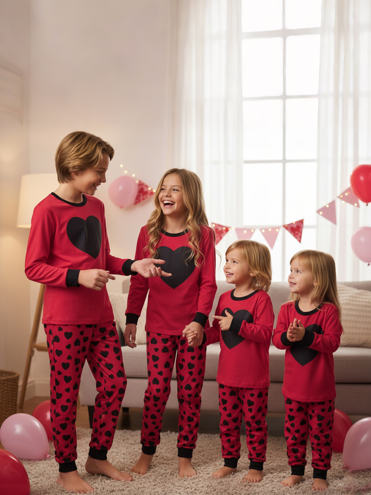 Valentines Day Matching Family Pajamas Set Love Heart Pattern Family Matching Outfits