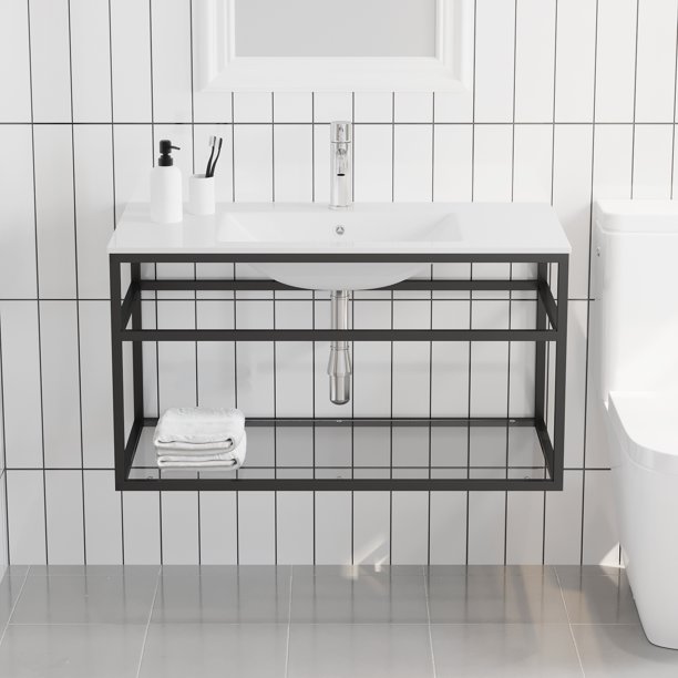 36 in. Wall Mounted Bathroom Vanity with Sink, Single Floating