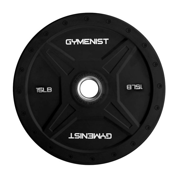GYMENIST Bumper Plates Est Fabriqué pour des Barres Olympiques de 2 Pouces, Offert de 10 LB jusqu'à 55 LB Qualité Commerciale de Gym Haut de Gamme Simple (15 LB), Noir