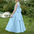 thumbnail image 4 of LEKWK Girls Bridesmaid Flower Dress Sleeveless Satin Bow Tie Backless Pageant Gown Pleated Flowy A-Line Princess Dresses for Birthday Party Wedding 0-13Y, 4 of 9