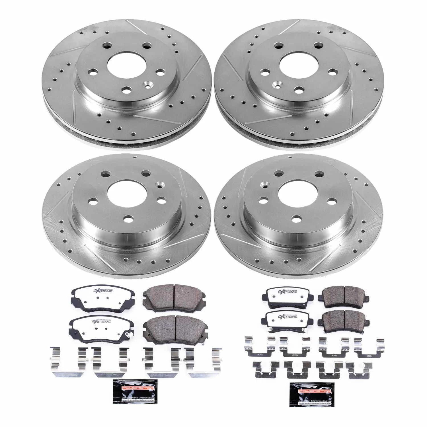 PowerStop Front and Rear Z26 Street Warrior Carbon-Fiber Ceramic Brake Pad and Drilled and Slotted Rotor Kit Fits: BUICK CHEVROLET SAAB Select Models K5523-26