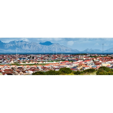 Elevated view of houses in a city with a mountain range in the background Cape Flats Kogelberg Cape Town Western Cape Province South Africa Poster