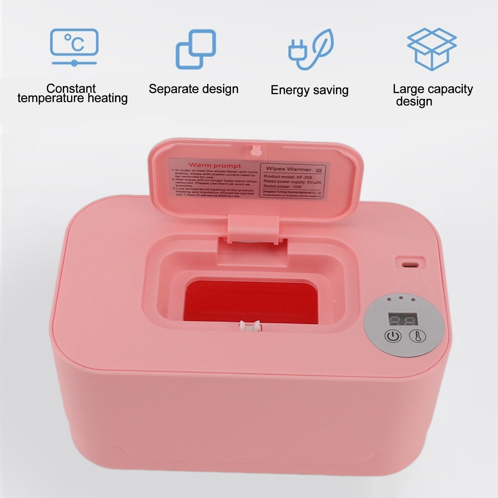 BIMZUC Baby Wipes Warmer with Night Light, Constant Temperature Wet Wipe Dispenser with Adjustable Heat Settings, Portable USB Powered Travel Wipe Heater, Pink