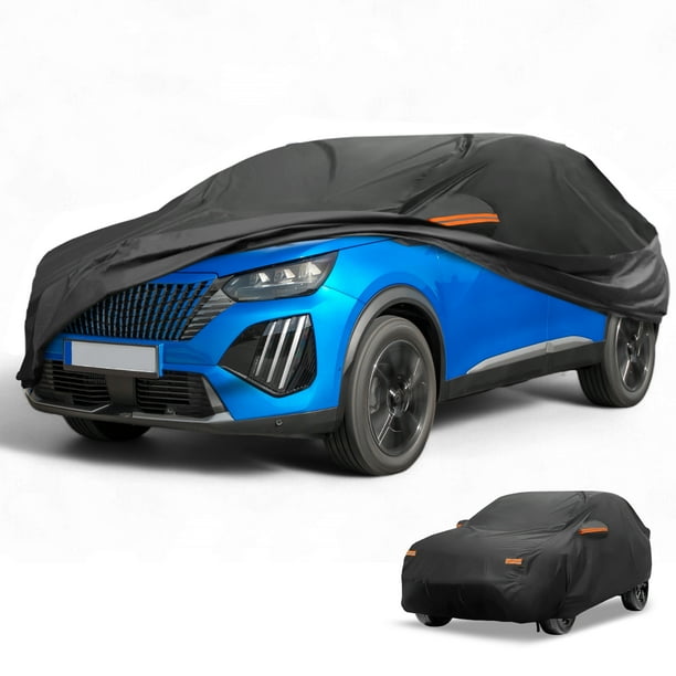 Funda para automóvil impermeable Unique Bargains para protección contra todo tipo de clima, sol y lluvia, cubierta exterior completa para Peugeot 2008 2014-2023 210D-PU negra con franjas reflectantes