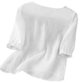 thumbnail image 5 of CLOISE 3/4 Length Sleeve Womens Tops Blouses Dressy Casual Plus Size Embroidery Shirts Loose Floral V Neck Pullover Cotton Linen Fall Clothes White M, 5 of 6