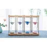 Large 60-Minute Hourglass Sand Timer,Pastel Macaron Glass & Natural Oak Wood Base, Modern Minimalist Office Home Desktop Decor(White)