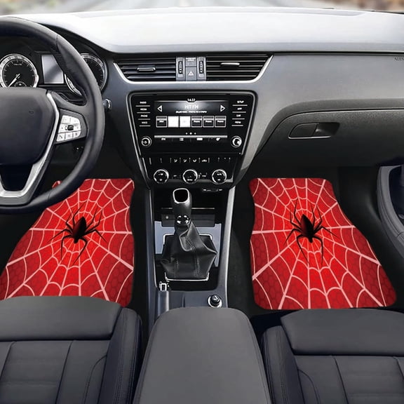 4-Piece Black Spider Car Floor Mats, Universal Fit Auto Floor Liners For Cars Trucks Suvs, Anti-Slip All-Weather Interior Protection, Easy Clean Set