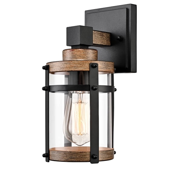 Farmhouse Black Outdoor Wall Sconce with Cylinder Glass Shade