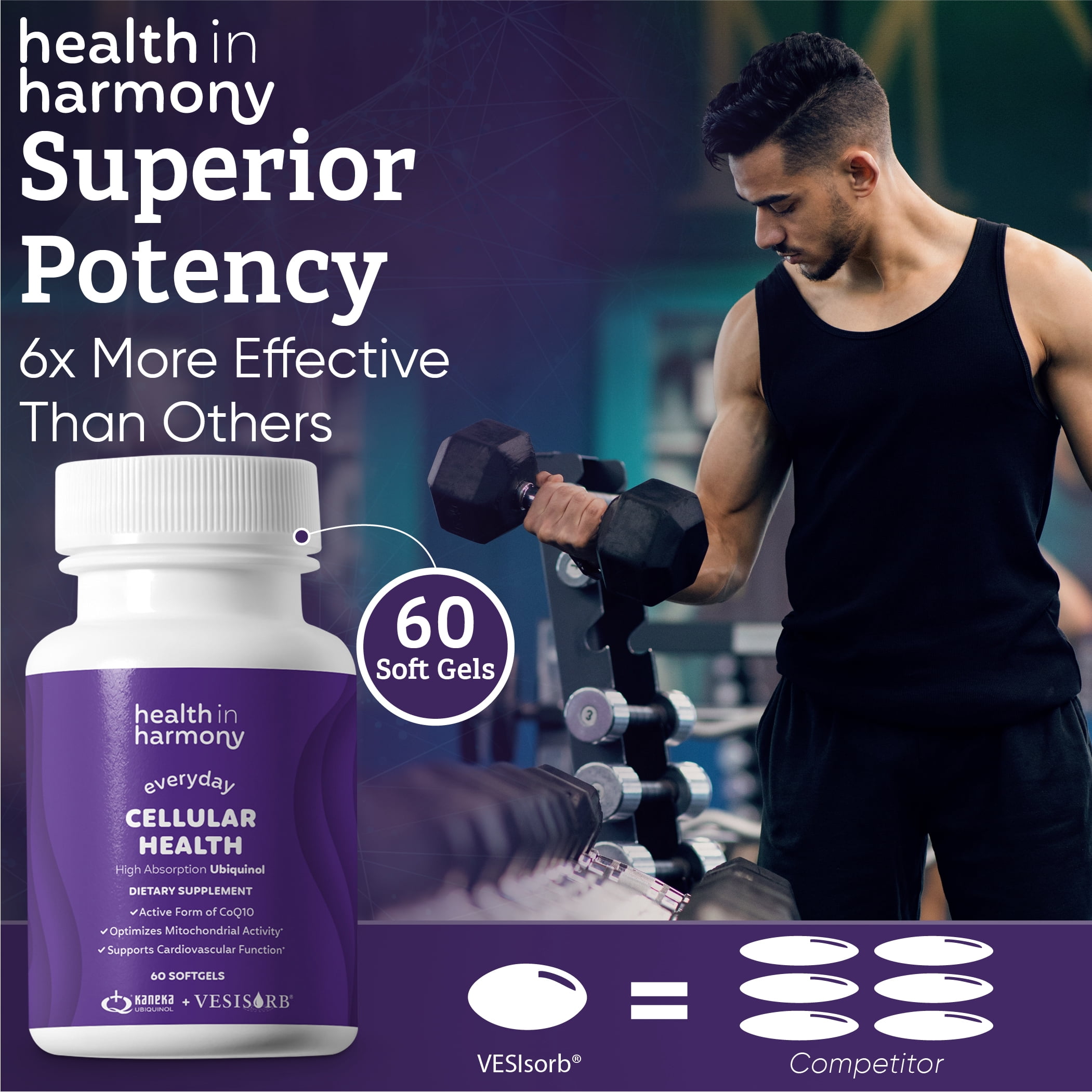 Health in Harmony Everyday Cellular Health Supplement Ubiquinol CoQ10 with  VESIsorb® for Absorption, 60 Count