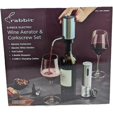 Rabbit 5 Piece Electric Wine Aerator & Corkscrew Set