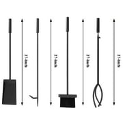 Fire Beauty 5-Piece Black Wrought Iron Fireplace Tools Set – Complete Fire Kit with Stand – Heavy Duty Fireside Accessories for Indoor & Outdoor Use