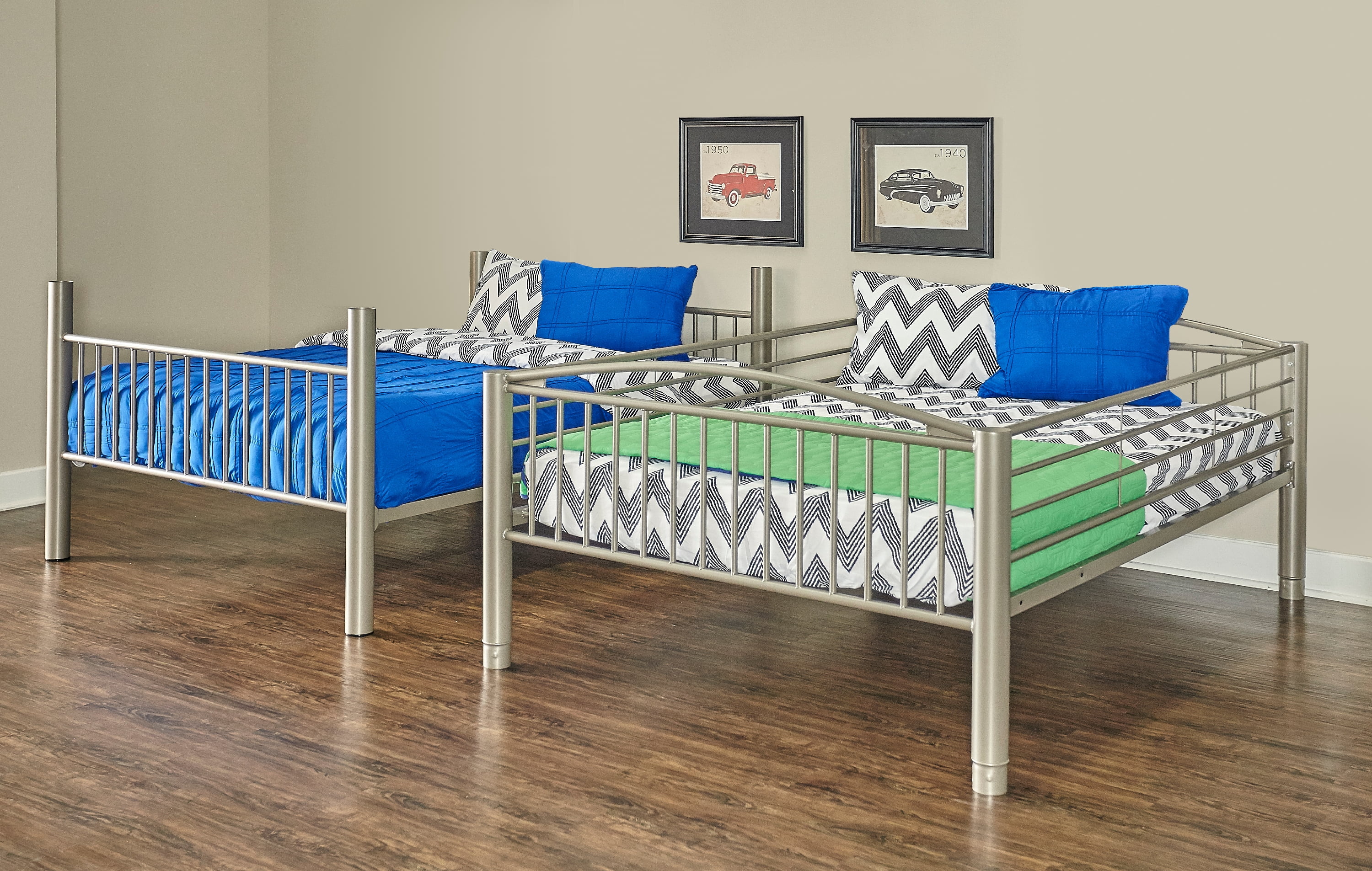 Powell Kalmia Heavy Metal Kid's Full over Full Convertible Bunk Bed with Built-In Ladder, Pewter