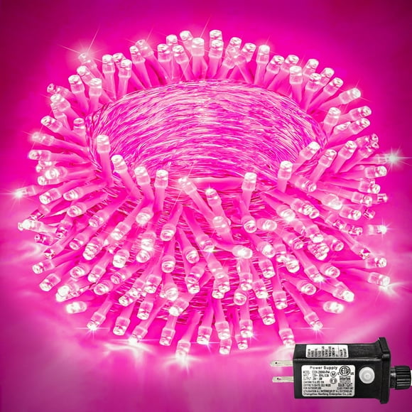 Cadena de luces Einiiya, 25 m, color rosa, 250 LED, 8 modos, resistente al agua