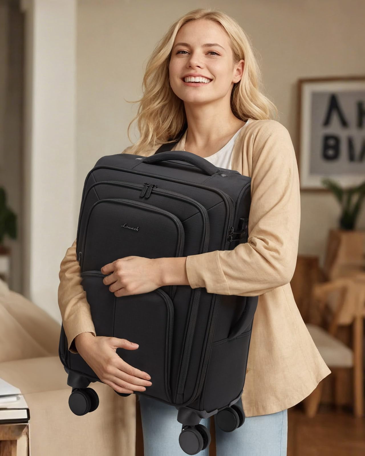 LOVEVOOK Carry On Luggage 22x14x9 Airline Approved, 22 Inch Softside Suitcases with Spinner Wheels, Lightweight Carry-on Suitcase with TSA Lock for Women Men, Large Luggage for Travel Business Trip