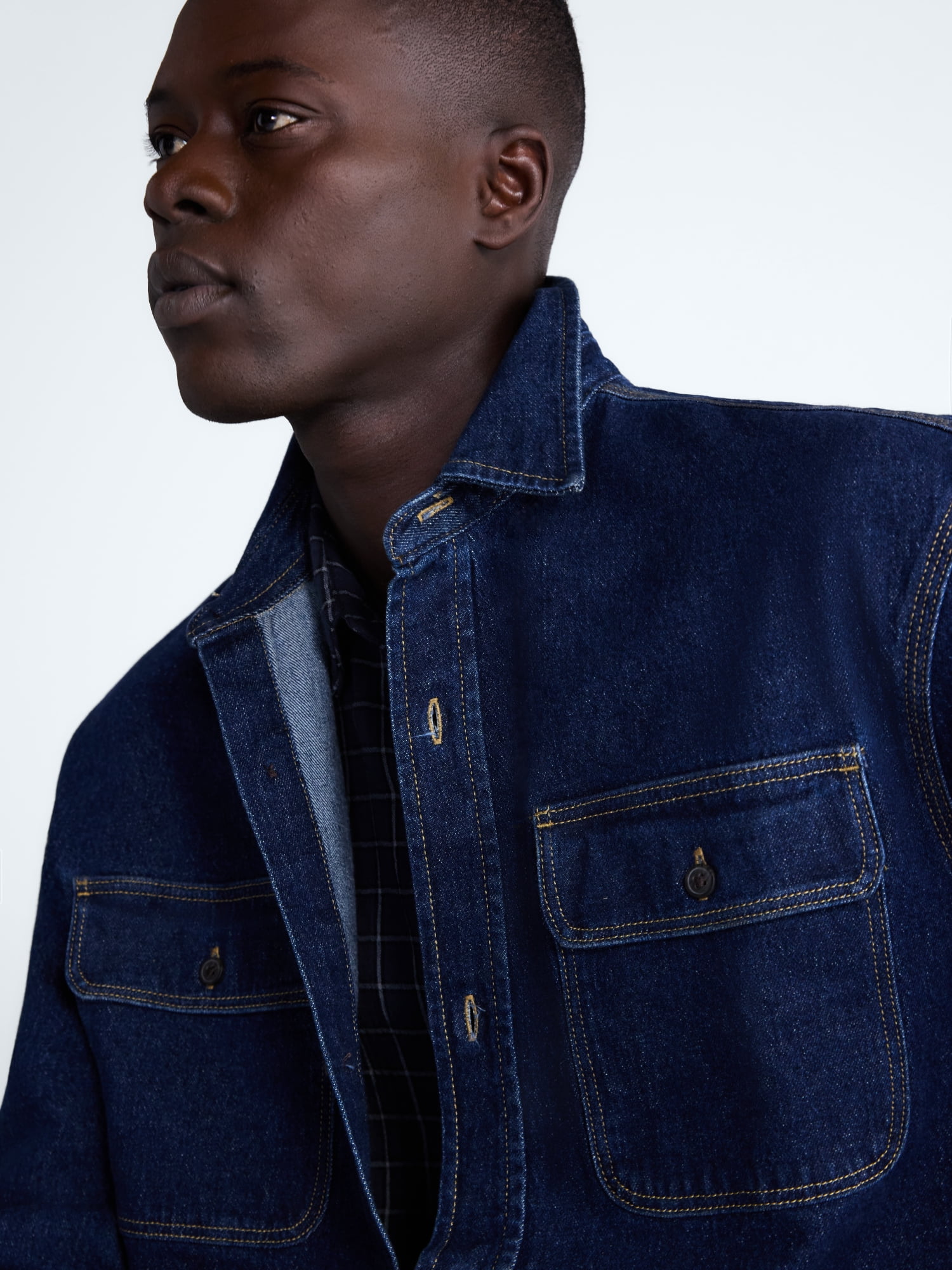 Free Assembly Men's Heavyweight Denim Shirt with Long Sleeves, Sizes S-2XL