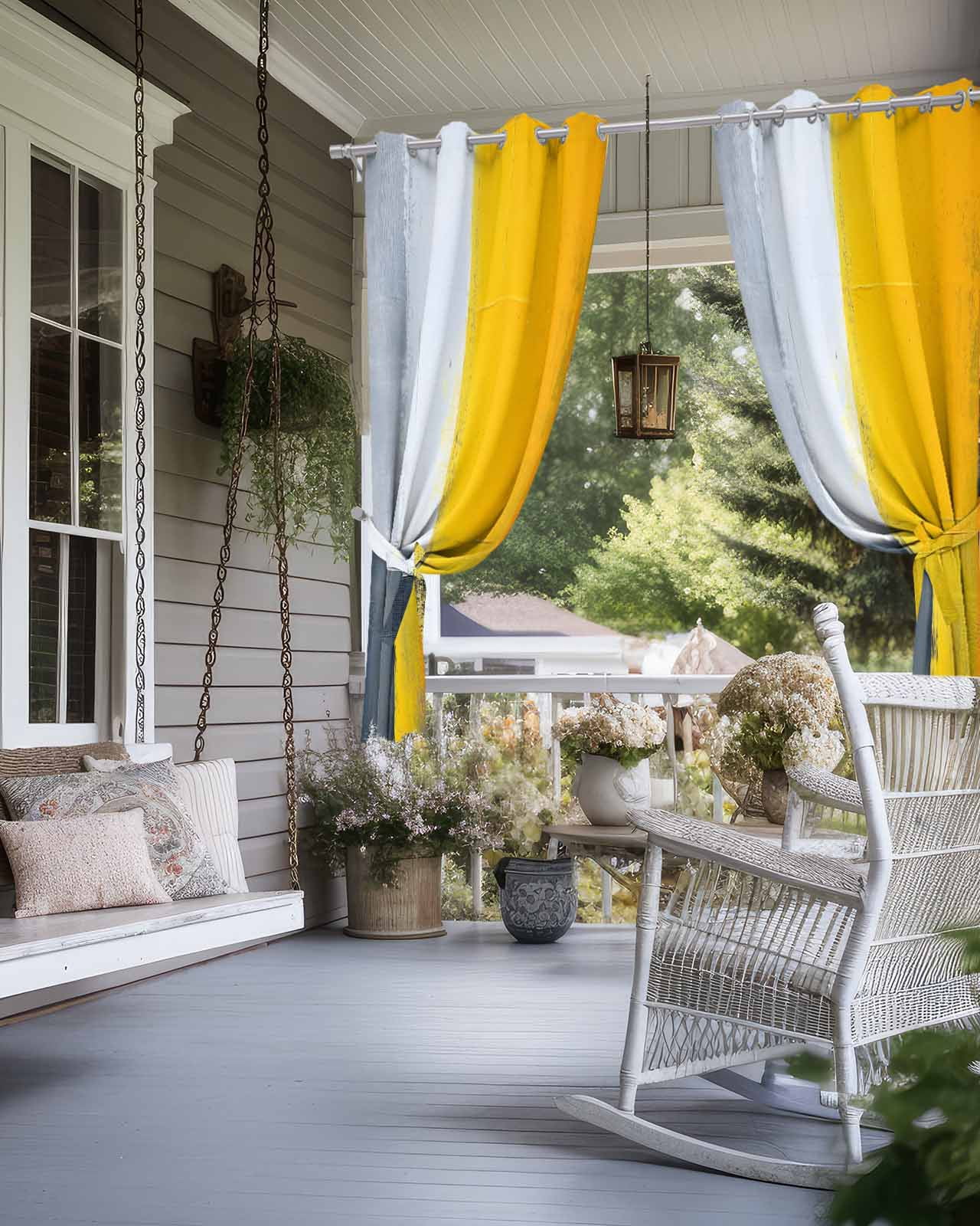 nqOlkjepod Outdoor Curtains for Patio Waterproof, Yellow Grey Outdoor Privacy Panels Grommet, Oil Painting Abstract Artwork Blackout Outside Curtains for Porch/Cabana/Pergola 54"x84", 2 Panels