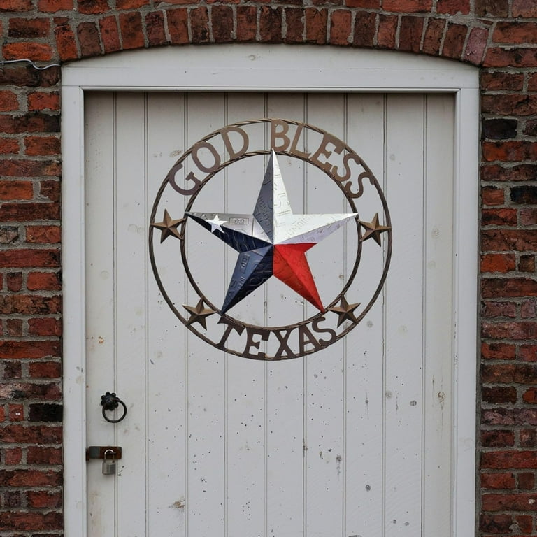 BestGiftEver Metal Star Outdoor 24 in. Circle with God Bless Texas for Wall Hanging