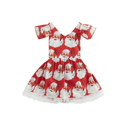 

Canrulo Christmas Infant Newborn Baby Girls Christmas Romper Dress Short Sleeve Santa Claus Print Jumpsuit Party Clothes Red 6-12 Months