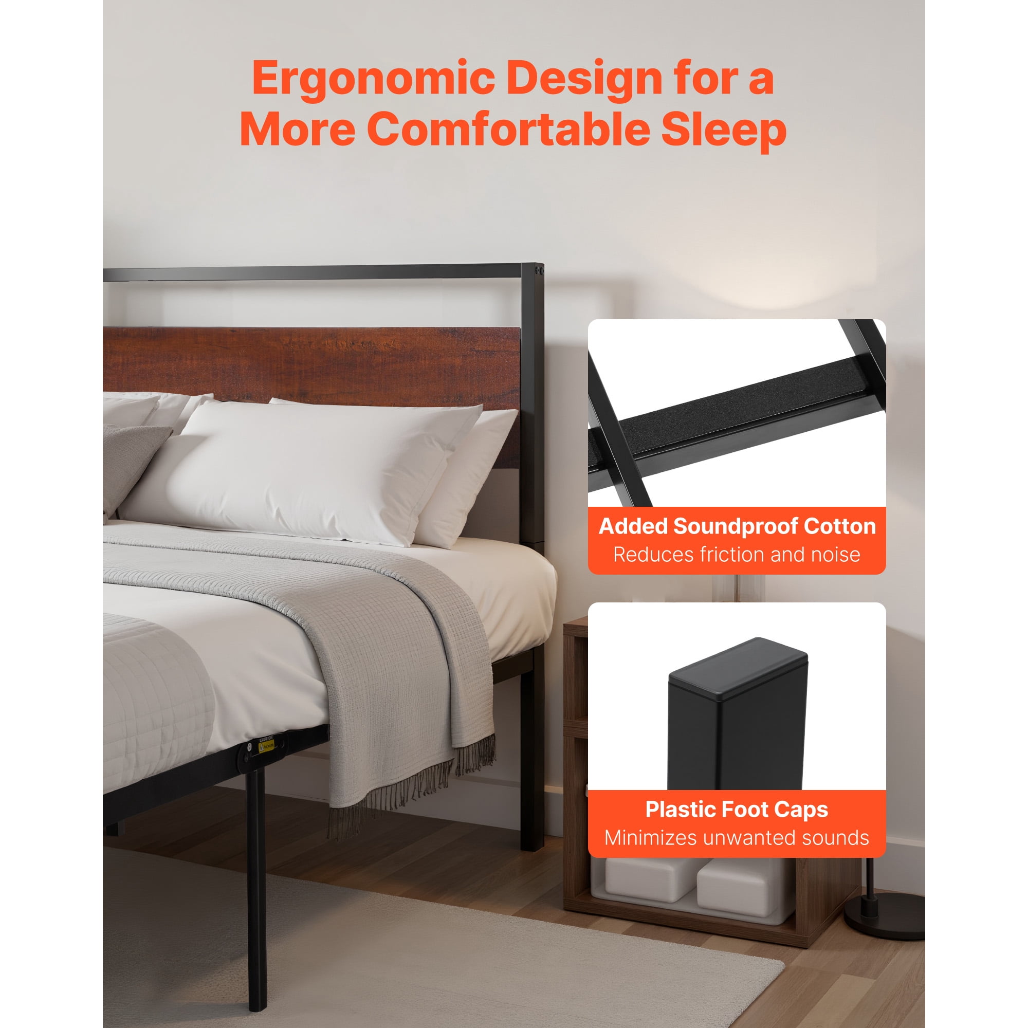 King Size Metal Platform Bed Frame with Headboard & Under-Bed Storage 14 Inch