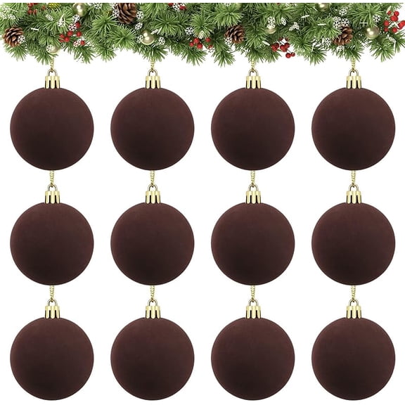 12 PCS Burgundy Red Velvet Christmas Balls - 2.36" Hanging Ornaments for Tree Wreath Garland Party Decor