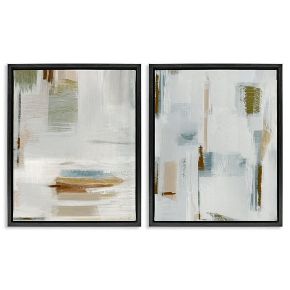 Stupell Industries Sophisticated Soft Abstraction Abstract Painting Black Floater Framed Canvas Art Print Wall Art, 17 x 21, Set of 2